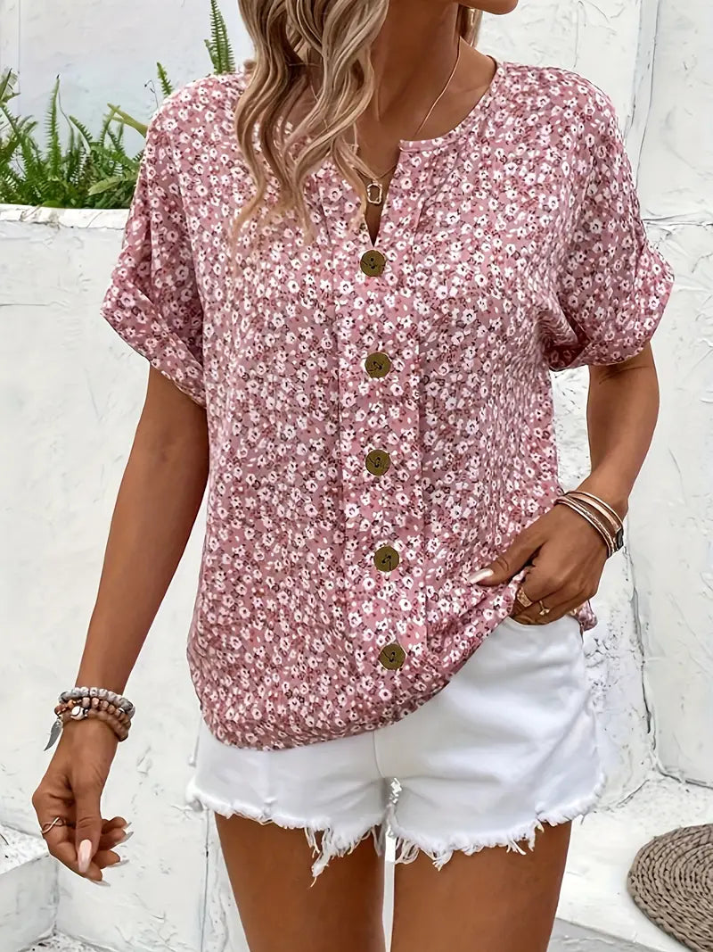 Mila – Blouse Boutonnée à Fleurs