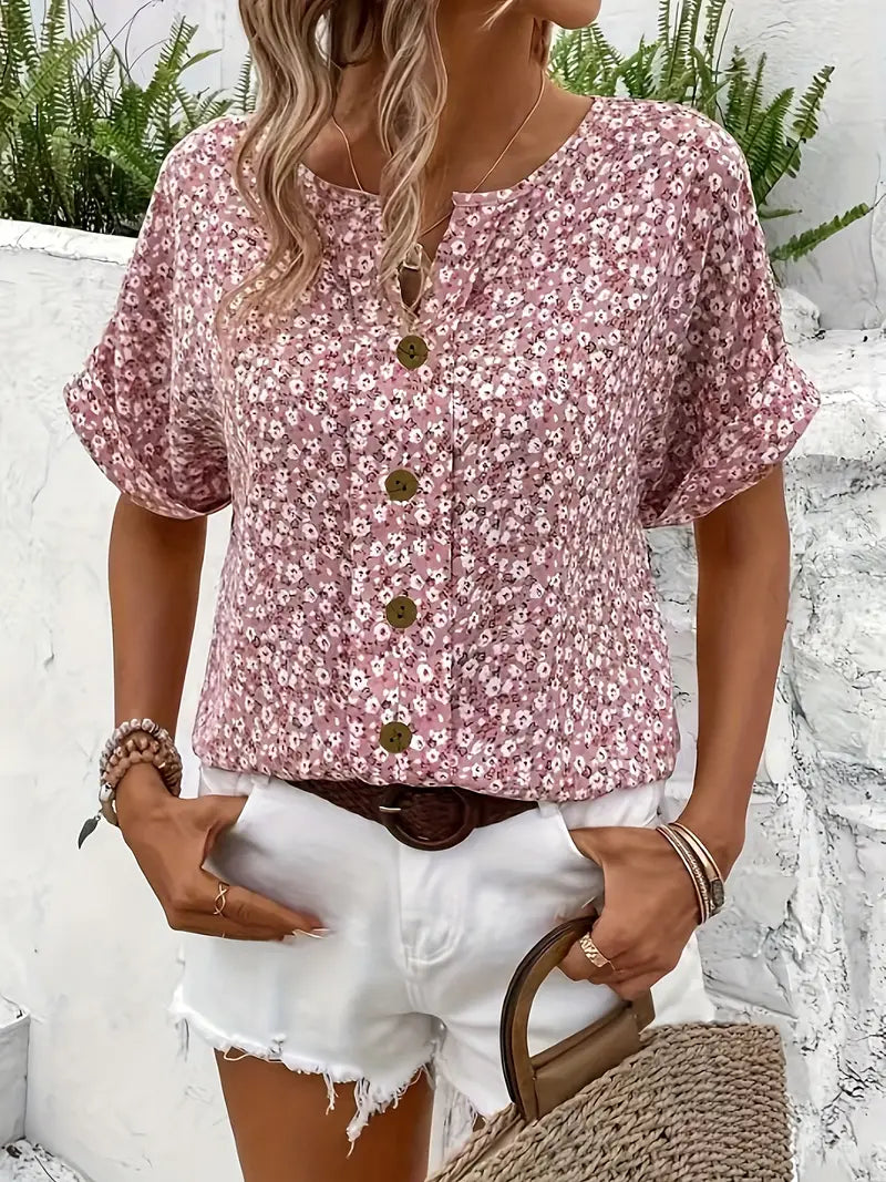 Mila – Blouse Boutonnée à Fleurs