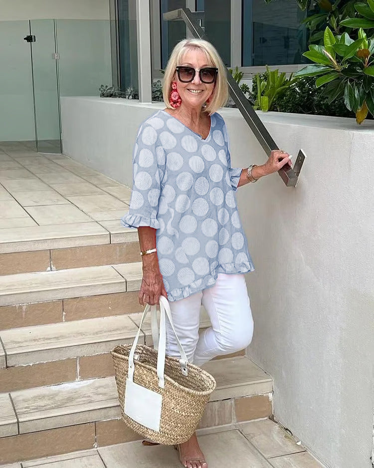 Chloe – Haut à Pois Bleu Doux