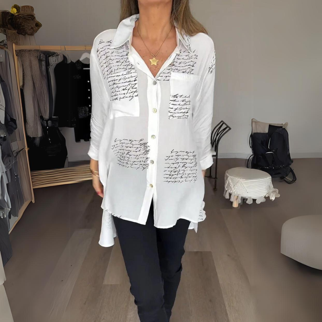 Callista – Chemise Noire à Écriture Blanche