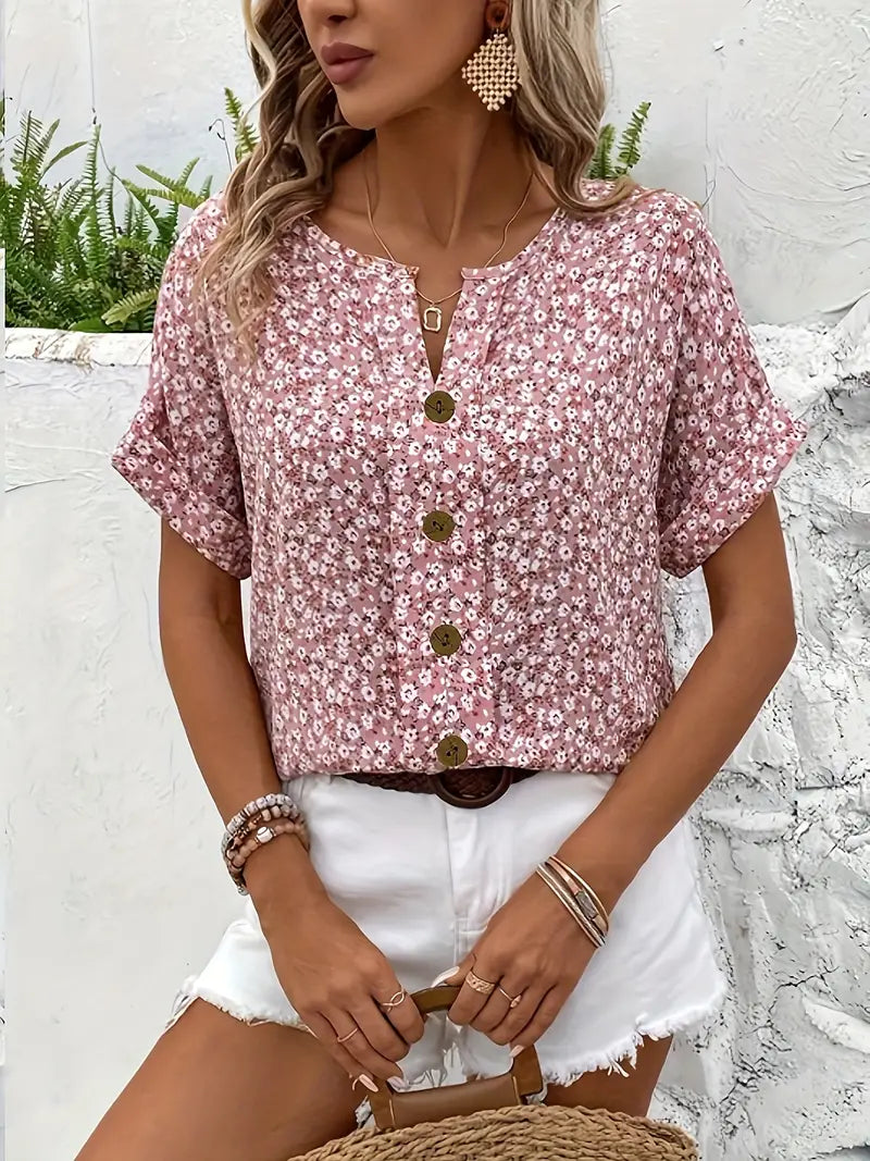 Mila – Blouse Boutonnée à Fleurs