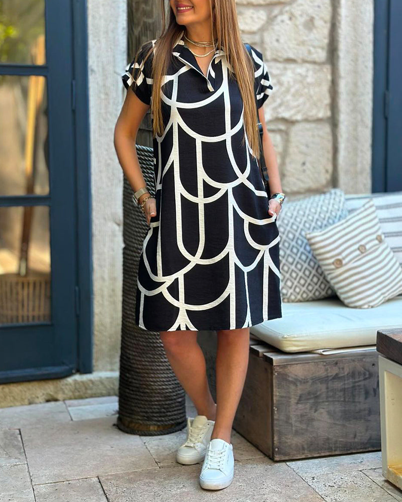 Ellanore - Geometric Print Polo Dress