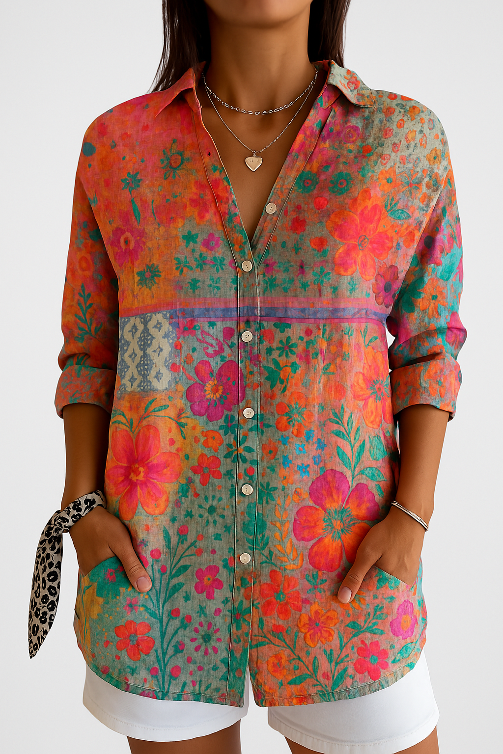 Jasmin – Blouse Bohème Fleurie en Lin Léger