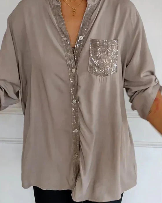 Élodie – Blouse Noire à Sequins