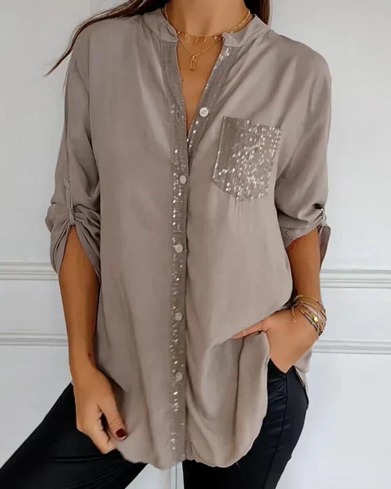 Élodie – Blouse Noire à Sequins