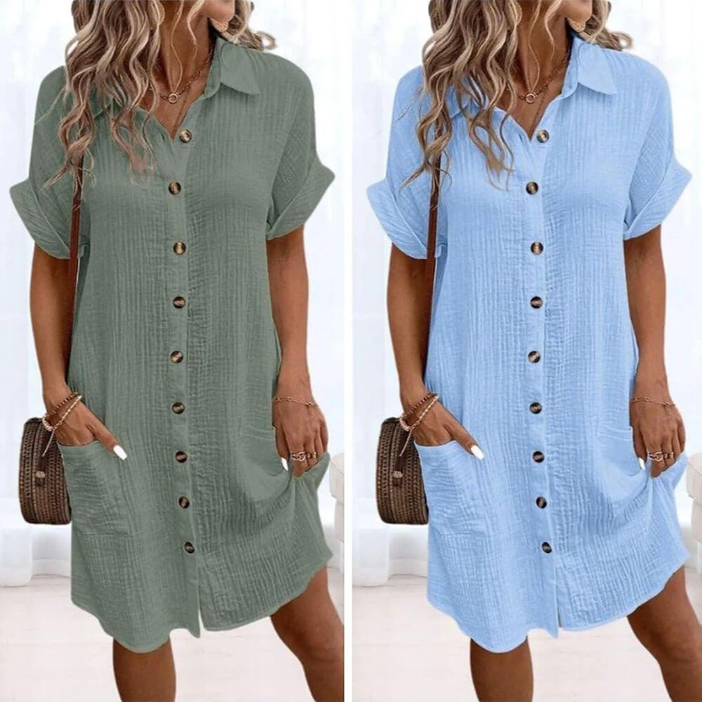 Mila – Robe Chemise Légère en Coton Gaufré