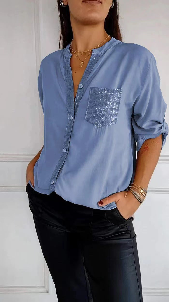 Élodie – Blouse Noire à Sequins