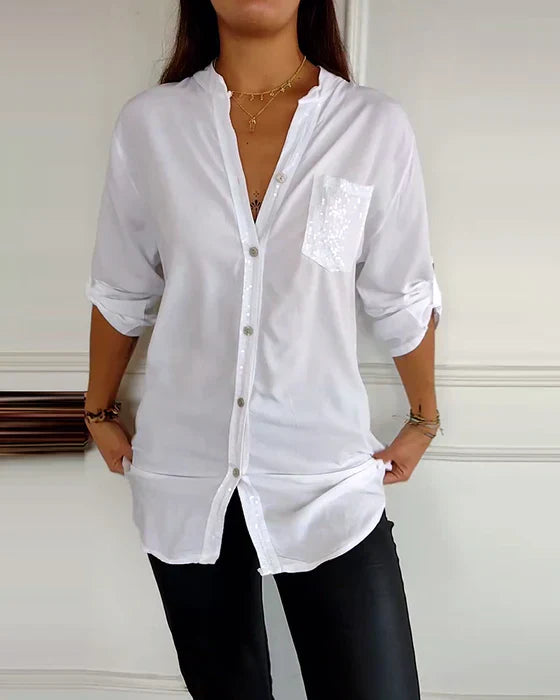 Élodie – Blouse Noire à Sequins