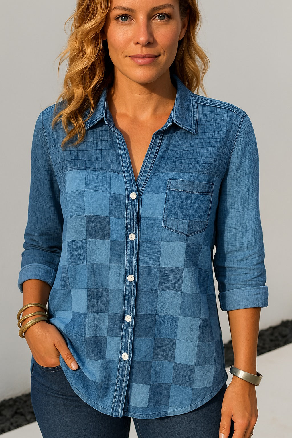 Maribel – Blouse Carreaux Élégants
