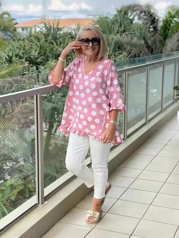 Chloe – Haut à Pois Bleu Doux