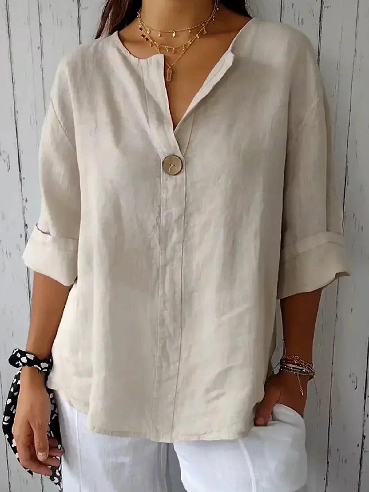 Jessa – Blouse en Lin à Bouton Unique