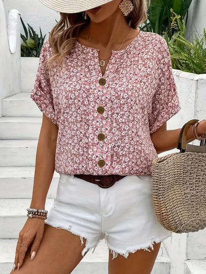 Mila – Blouse Boutonnée à Fleurs