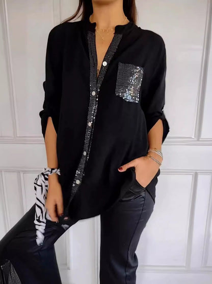 Élodie – Blouse Noire à Sequins