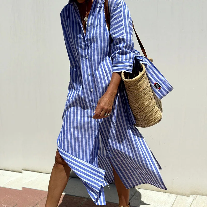 Sophie – Robe-Chemise Rayée d’Été