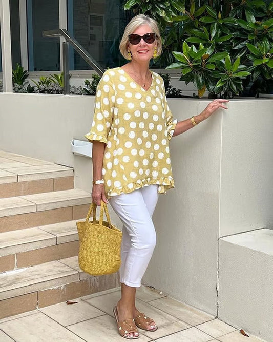 Chloe – Haut à Pois Bleu Doux