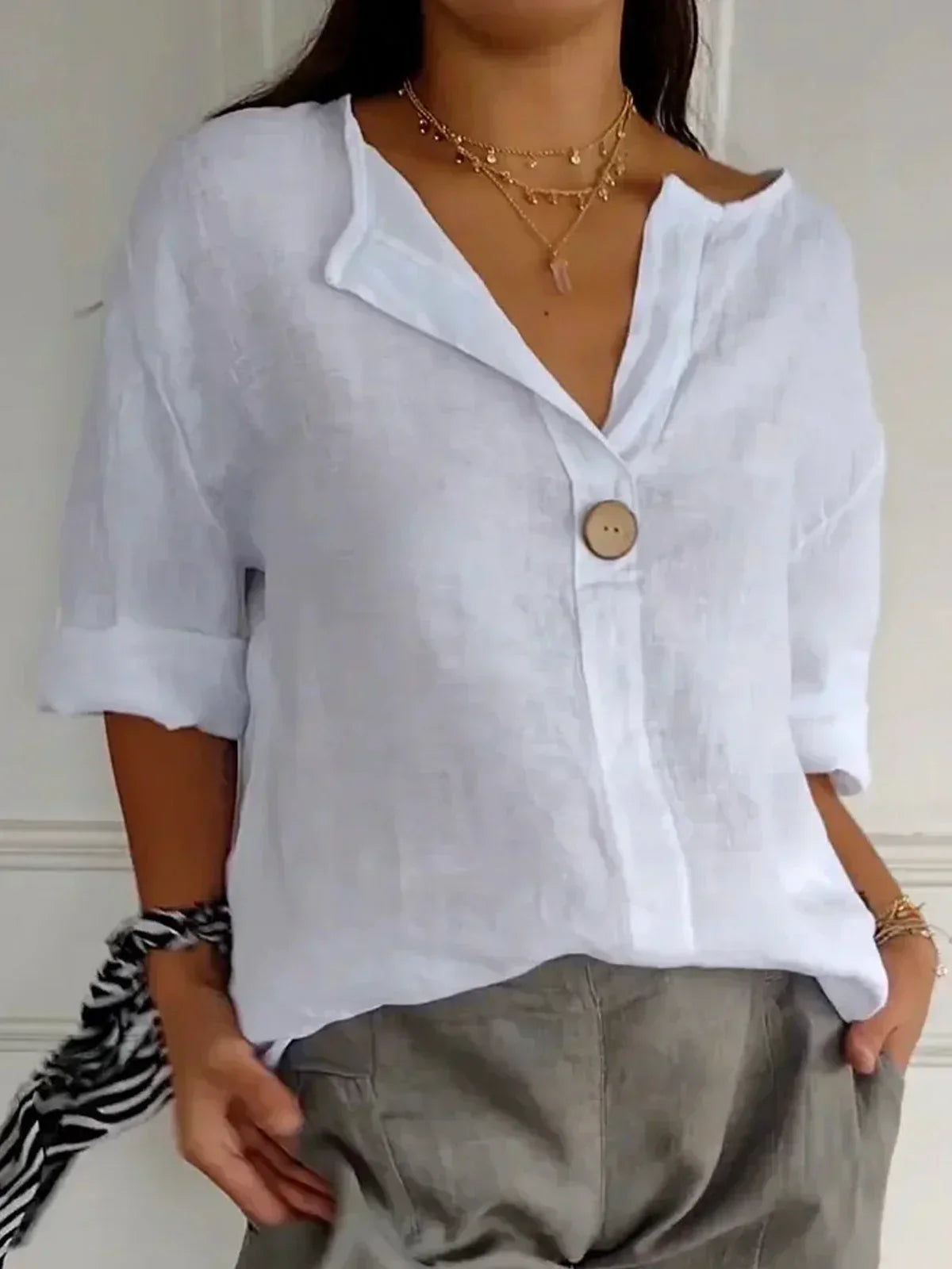 Jessa – Blouse en Lin à Bouton Unique