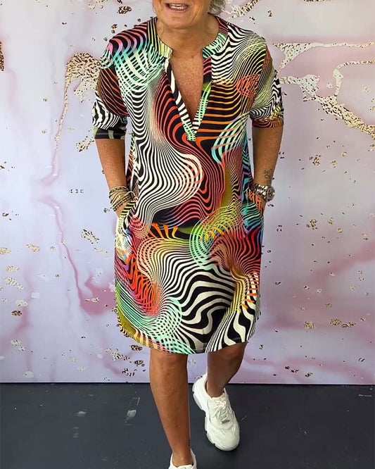 Solène – Robe Graphique Multicolore