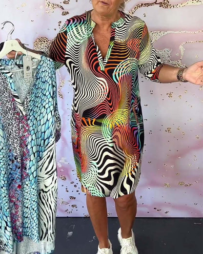 Solène – Robe Graphique Multicolore