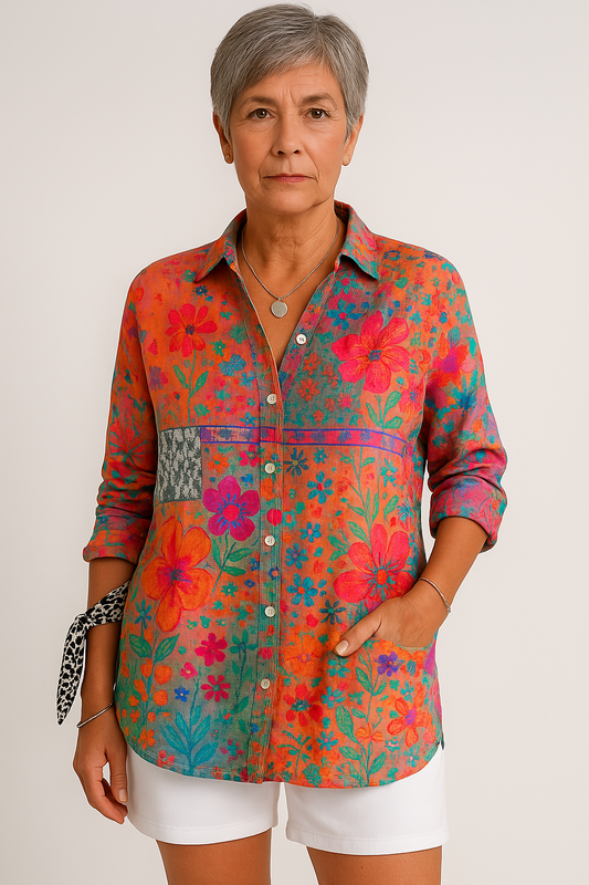 Jasmin – Blouse Bohème Fleurie en Lin Léger